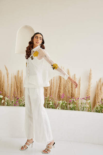 Twenty Nine Organza Bandhani Applique Collar Shirt indian designer wear online shopping melange singapore