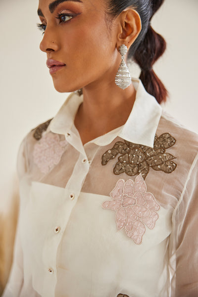 Twenty Nine Organza Bandhani Applique Flared Sleeves Top indian designer wear online shopping melange singapore