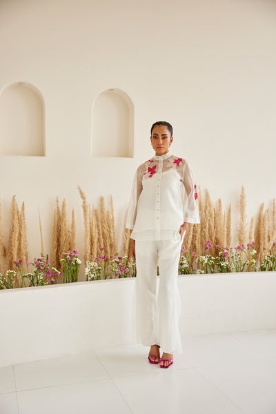 Twenty Nine Organza Bandhani Applique Hi Neck Shirt indian designer wear online shopping melange singapore