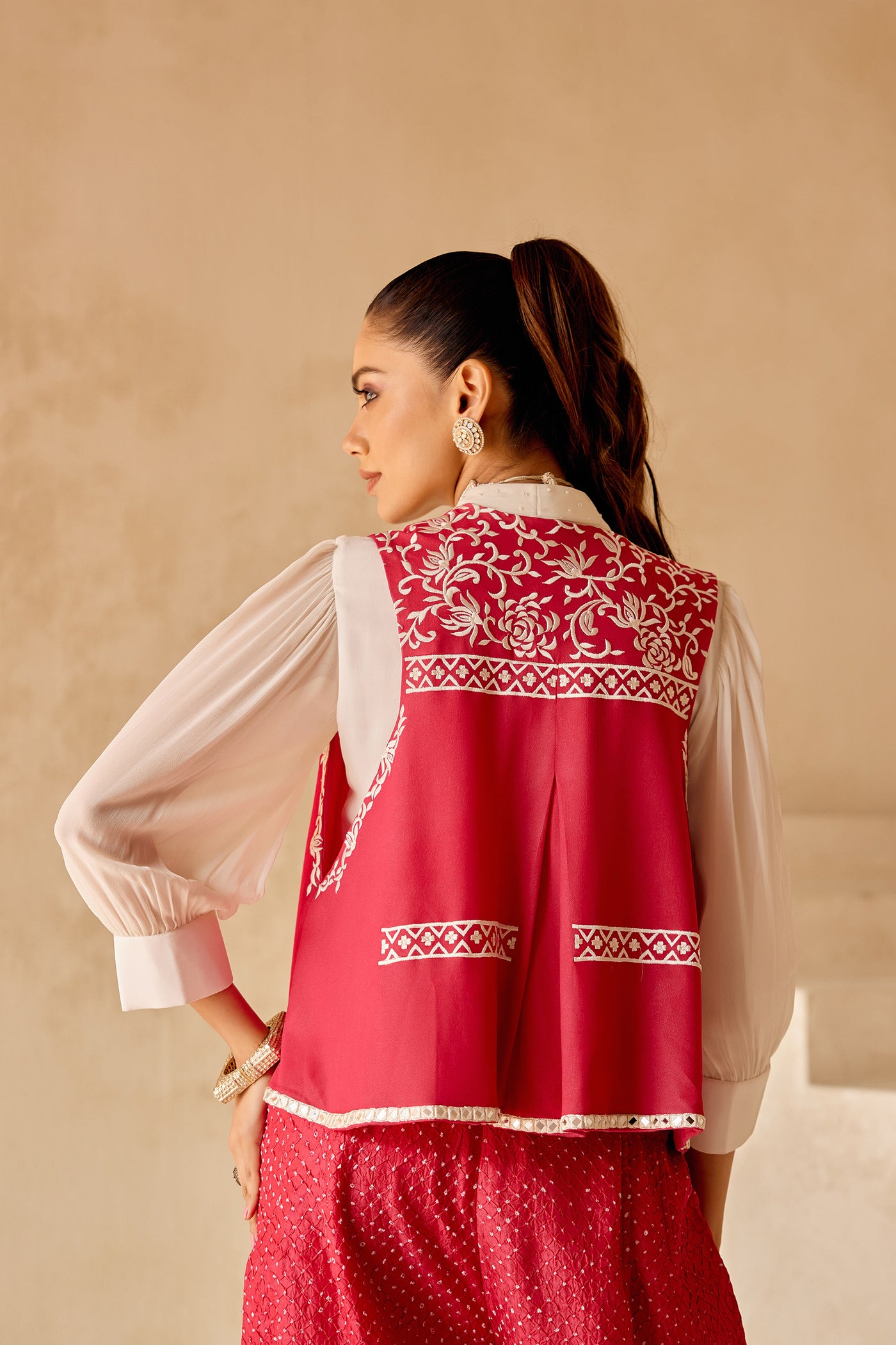 Twenty Nine Parsi Gaara Asym Sleeveless Jacketindian designer wear online shopping melange singapore
