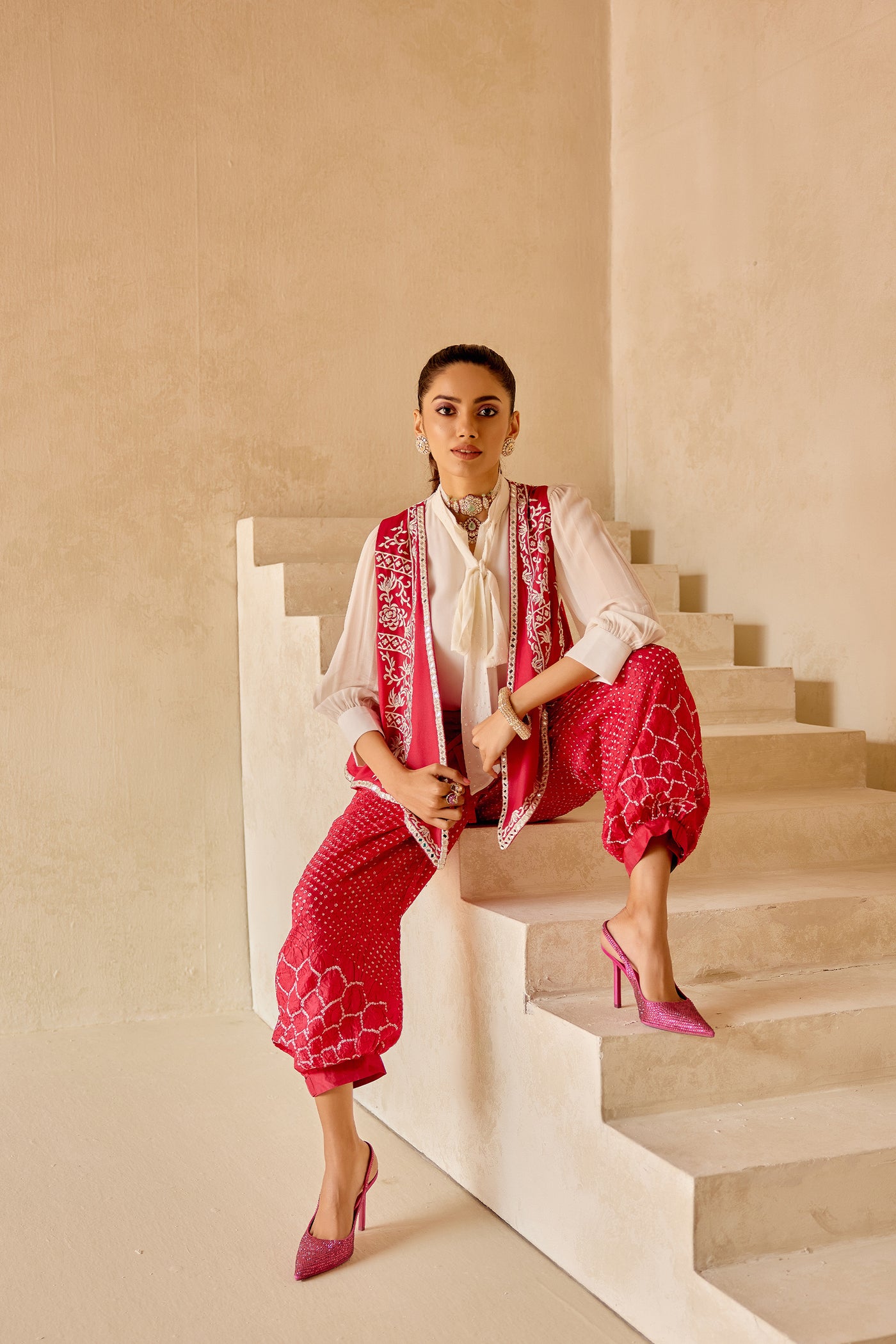 Twenty Nine Parsi Gaara Asym Sleeveless Jacketindian designer wear online shopping melange singapore