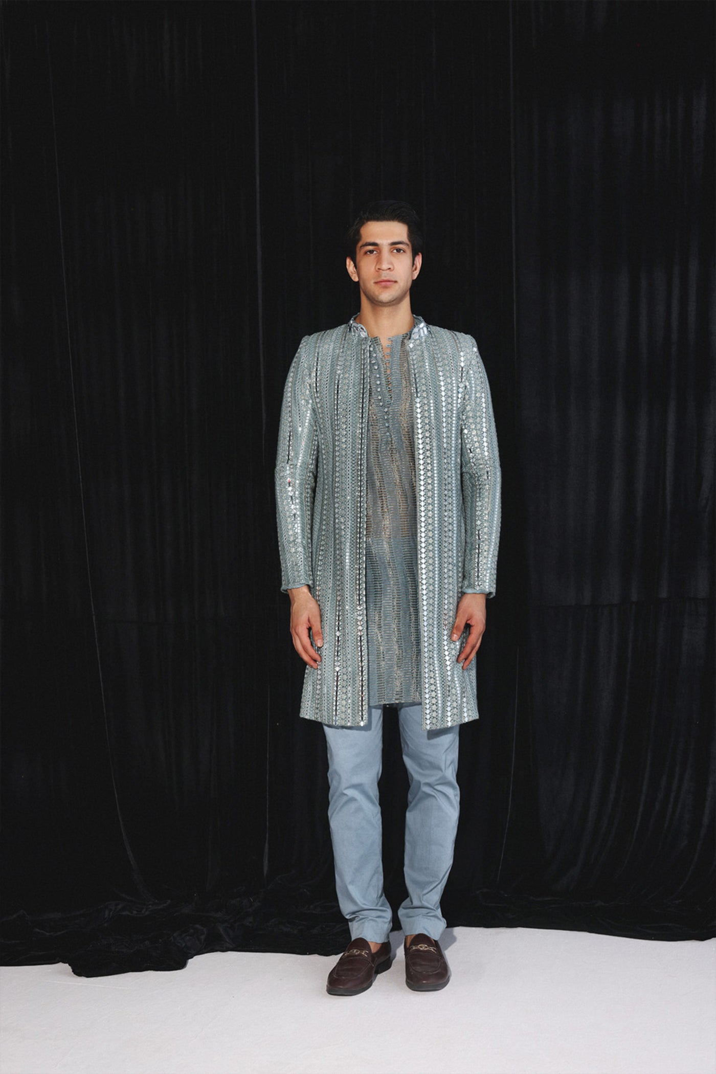 Twenty Nine Powder Blue Banarasi Tissue Kurta indian designer wear online shopping melange singapore