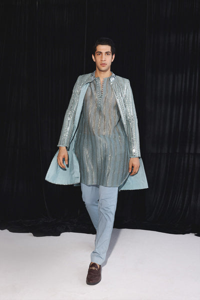 Twenty Nine Powder Blue Banarasi Tissue Kurta indian designer wear online shopping melange singapore