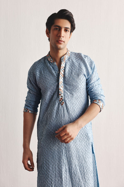 Twenty Nine Powder Blue Bandhani Kurta With Mirrorwork indian designer wear online shopping melange singapore