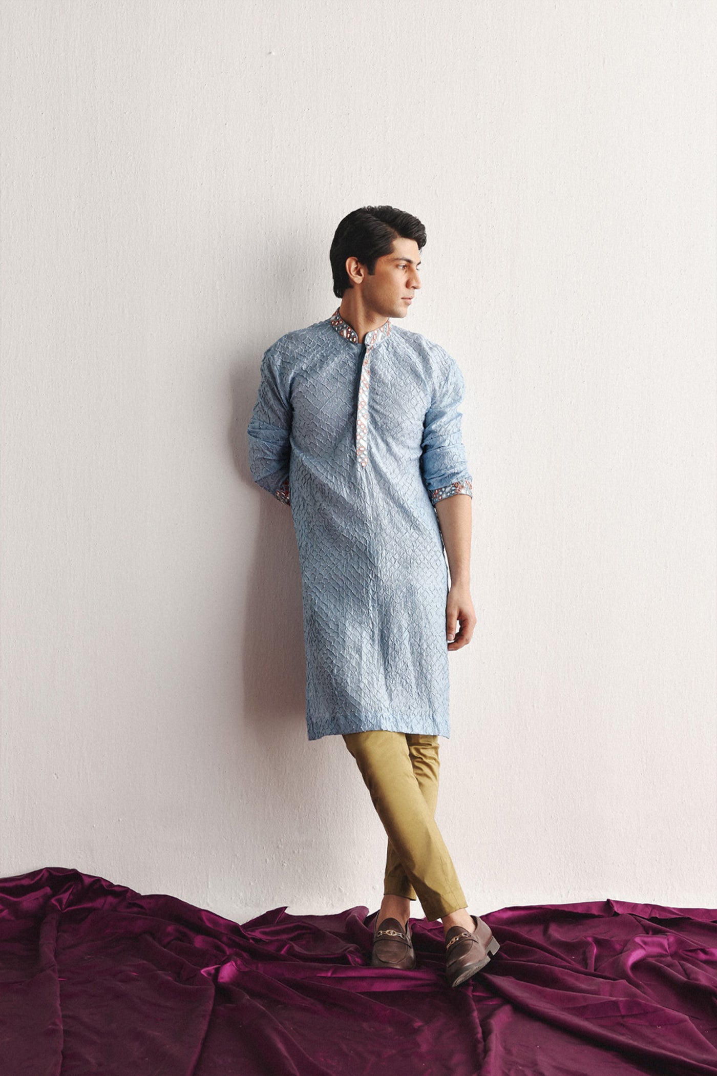Twenty Nine Powder Blue Bandhani Kurta With Mirrorwork indian designer wear online shopping melange singapore