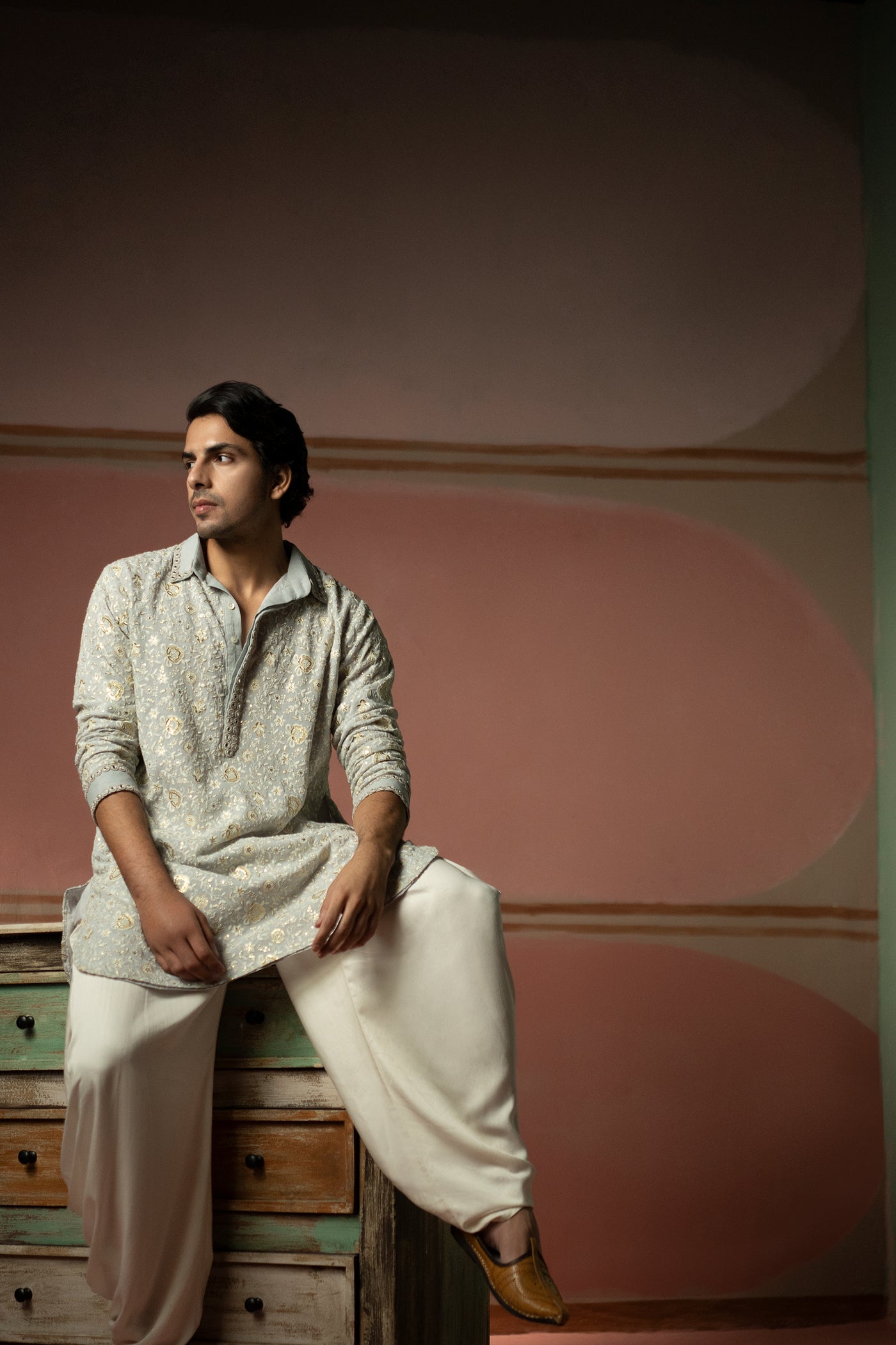 Twenty Nine Powder Blue Chikankari Pathan Suit indian designer wear online shopping melange singapore