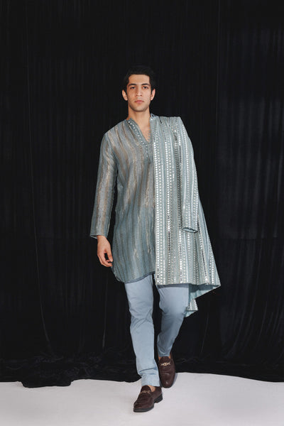 Twenty Nine Powder Blue Geometrical Mirrorwork Jacket indian designer wear online shopping melange singapore