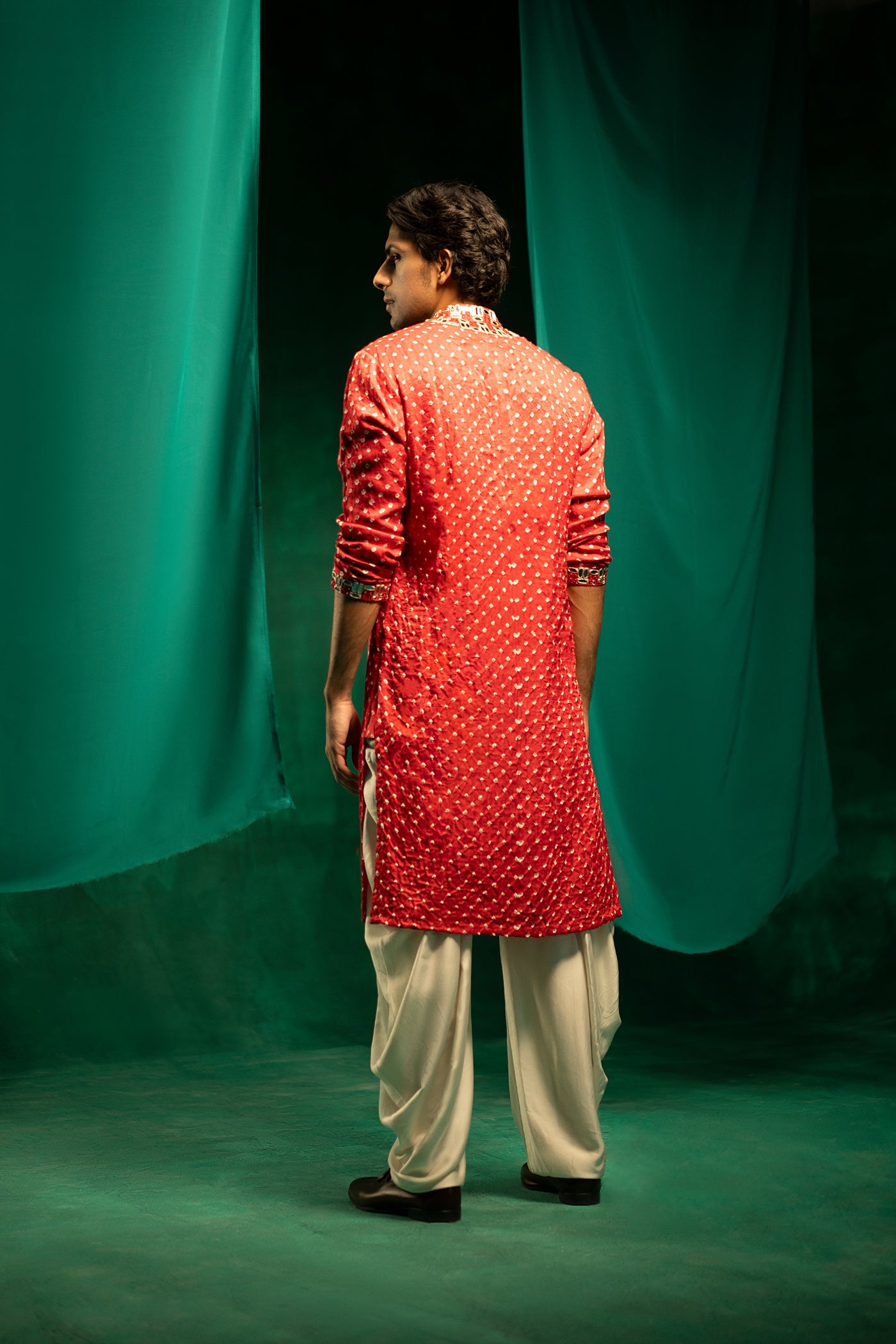 Twenty Nine Red Bandhani Mirror Embellished Kurta Set indian designer wear online shopping melange singapore