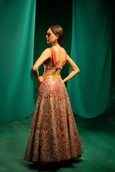 Twenty Nine Red Mirrorwork Lehenga Set indian designer wear online shopping melange singapore