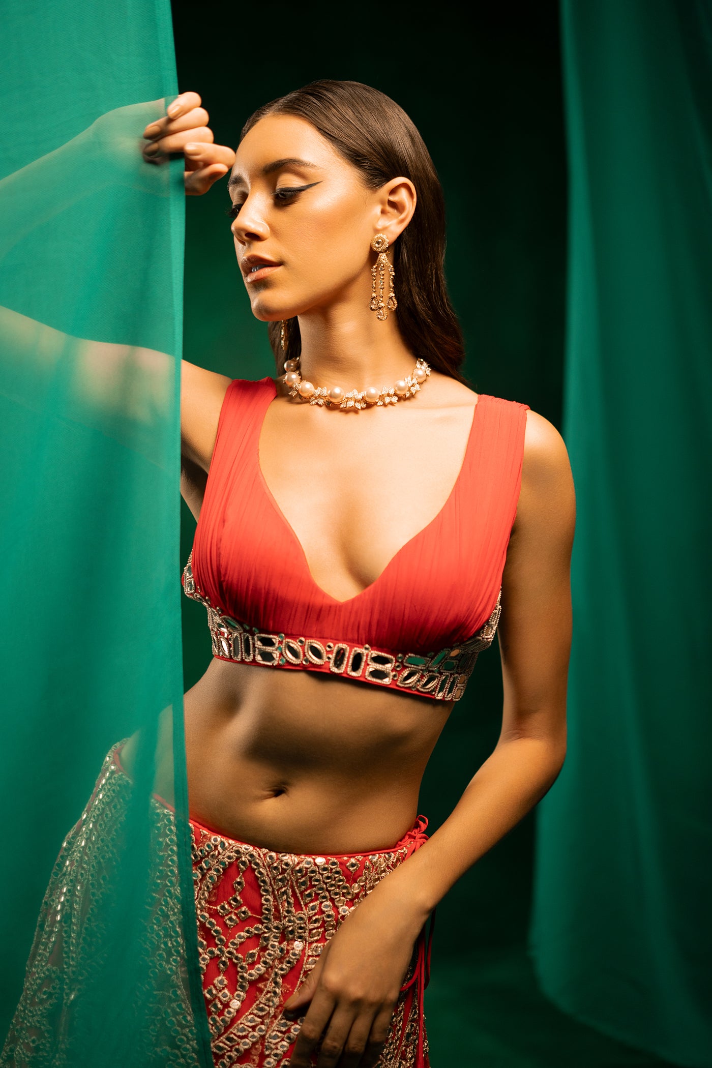 Twenty Nine Red Mirrorwork Lehenga Set indian designer wear online shopping melange singapore