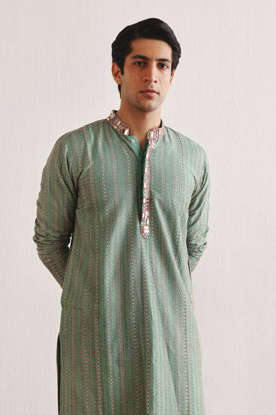 Twenty Nine Sea Green Kantha Work Kurta With Mirrorwork indian designer wear online shopping melange singapore