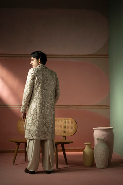 Twenty Nine Silver Zari Mirrorwork Sherwani indian designer wear online shopping melange singapore