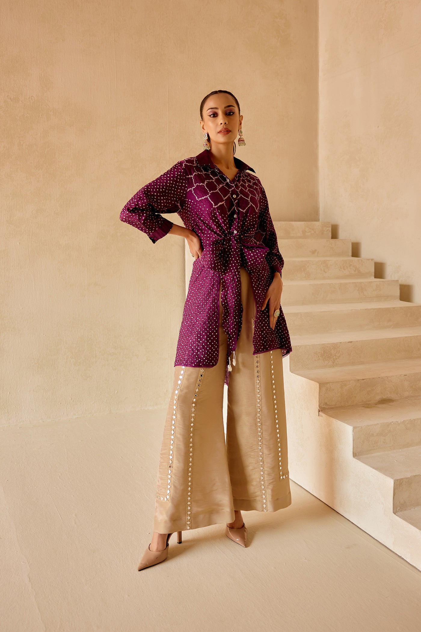 Twenty Nine Tissue Embellished Flared Pants indian designer wear online shopping melange singapore