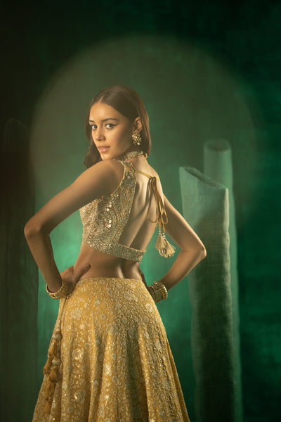 Twenty Nine Yellow Chikankari Lehanga Set indian designer wear online shopping melange singapore