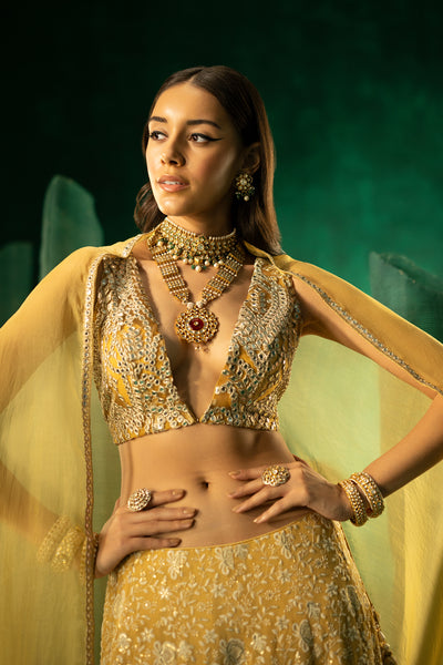Twenty Nine Yellow Chikankari Lehanga Set indian designer wear online shopping melange singapore