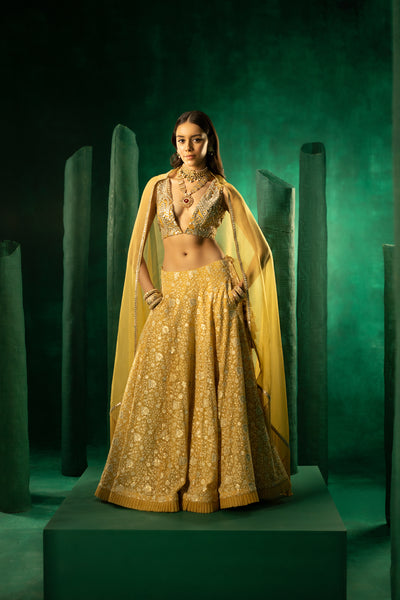 Twenty Nine Yellow Chikankari Lehanga Set indian designer wear online shopping melange singapore