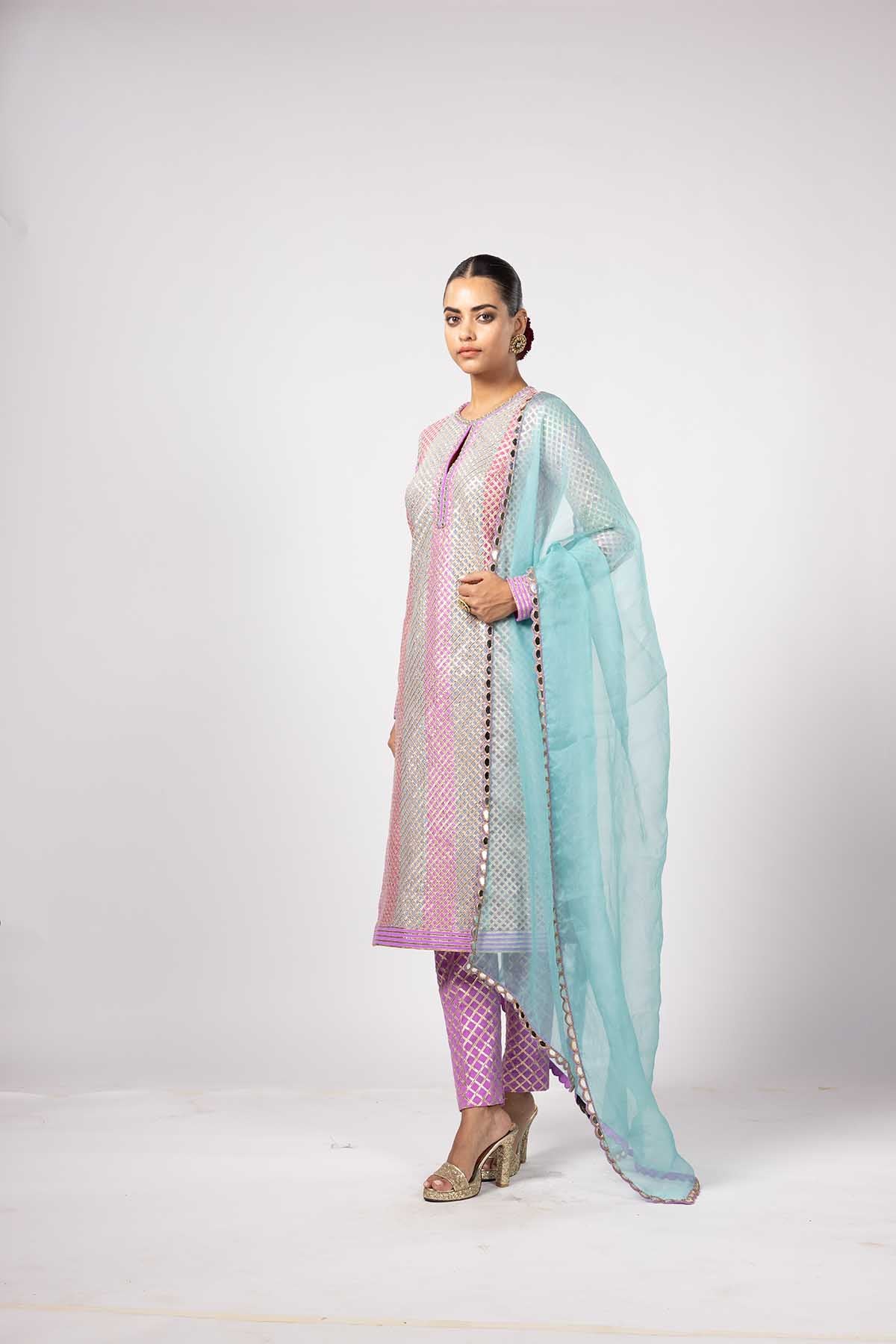 V Vani Vats Aqua Pant Kurta Set indian designer wear online shopping melange singapore 
