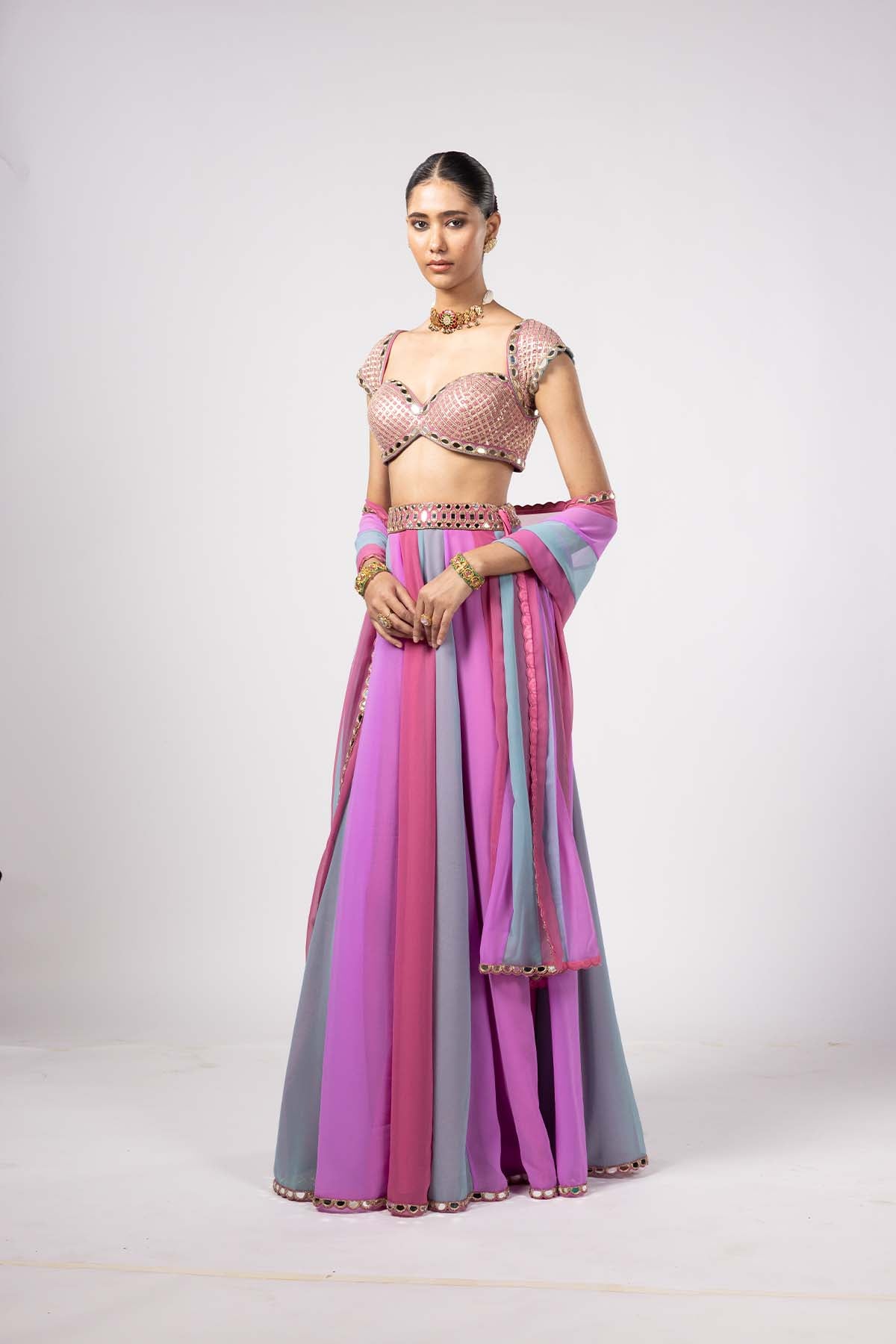V Vani Vats Aqua Lehenga Pants Set indian designer wear online shopping melange singapore 