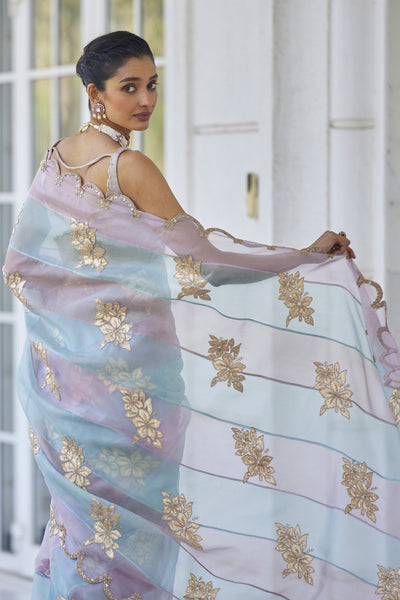 V Vani Vats Ash Pink Flower Saree Set indian designer wear online shopping melange singapore