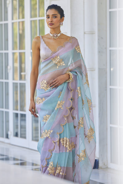 V Vani Vats Ash Pink Flower Saree Set indian designer wear online shopping melange singapore
