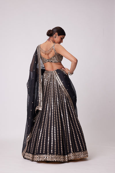 V Vani Vats Black Linear Mirror Embroidered Lehenga Set indian designer wear online shopping melange singapore