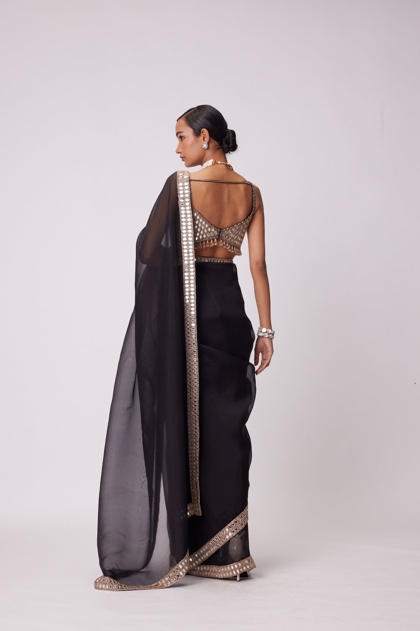 V Vani Vats Black Organza Saree Set indian designer wear online shopping melange singapore