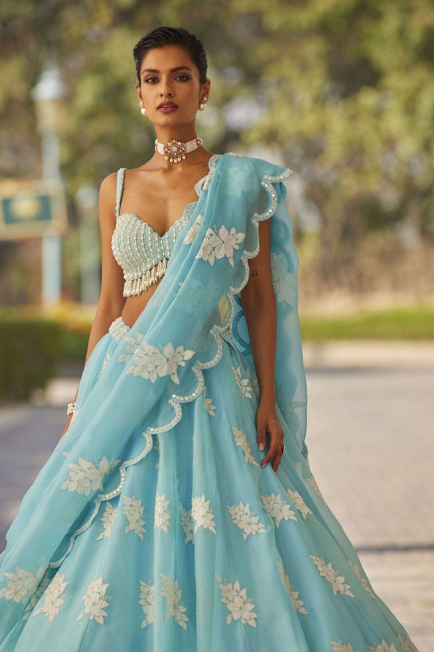 Blue Flower Lehenga Set