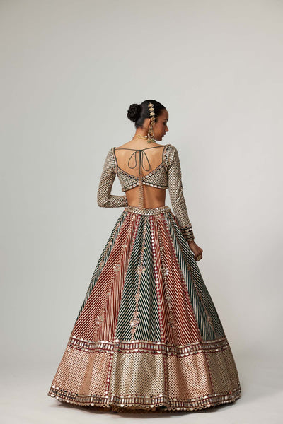 V Vani Vats Cranberry Flower Linear Leehnga With Full Sleeve Blouse indian designer wear online shopping melange singapore 