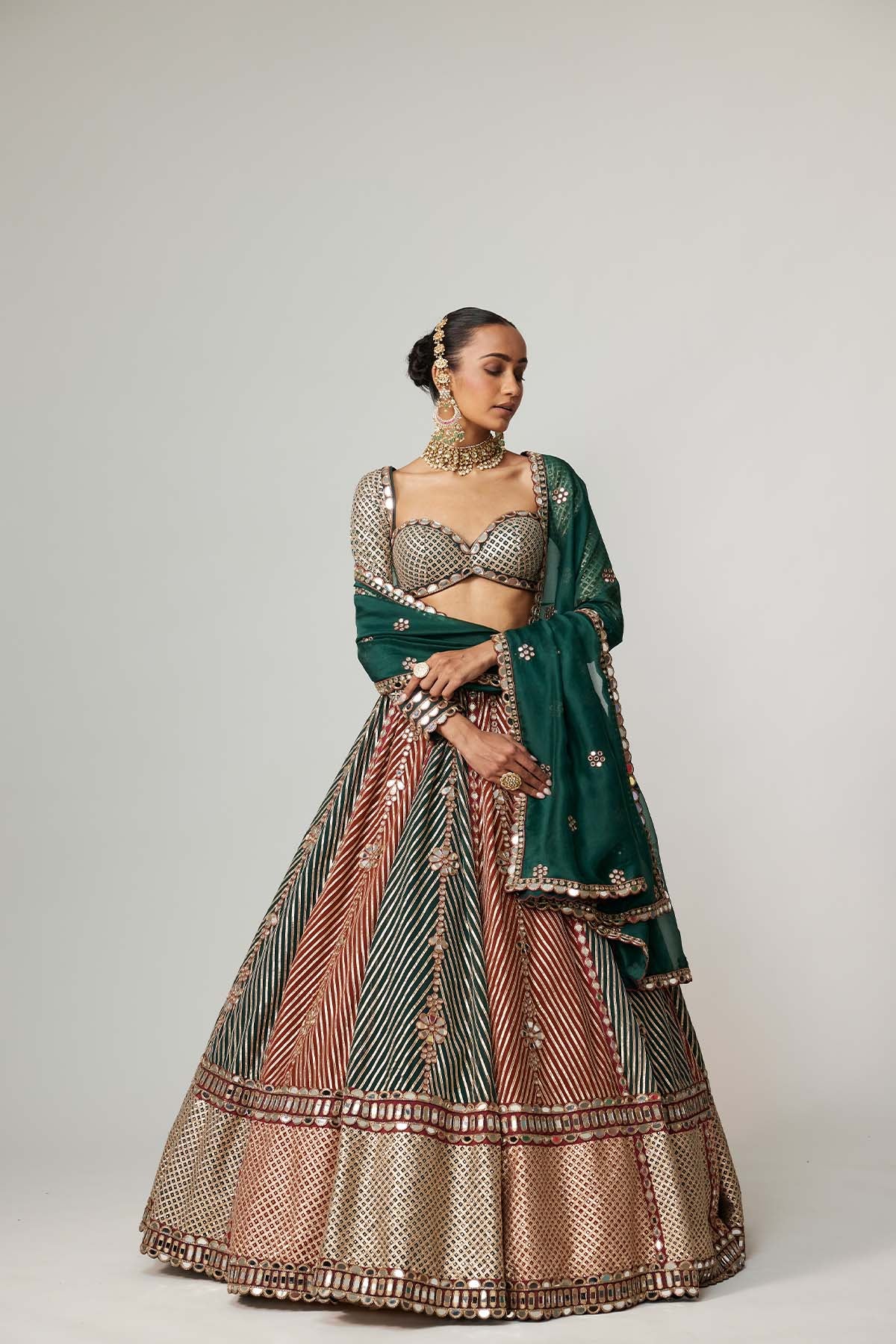 V Vani Vats Cranberry Flower Linear Leehnga With Full Sleeve Blouse indian designer wear online shopping melange singapore 