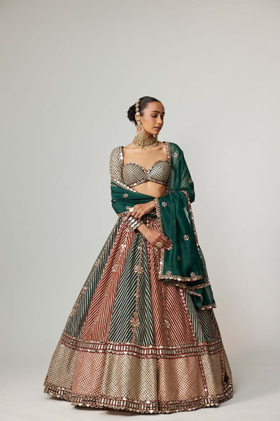 V Vani Vats Cranberry Flower Linear Leehnga With Full Sleeve Blouse indian designer wear online shopping melange singapore 