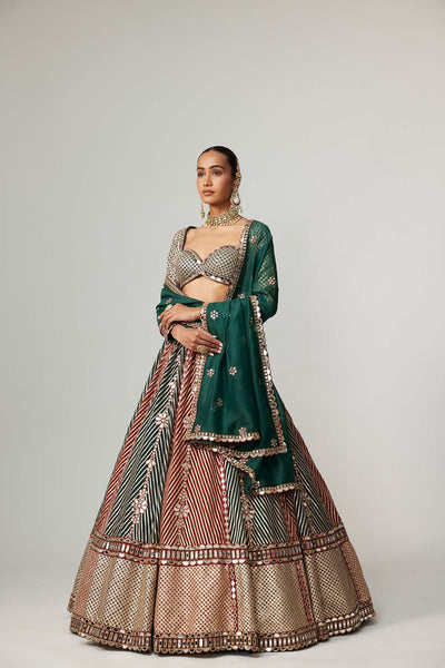 V Vani Vats Cranberry Flower Linear Leehnga With Full Sleeve Blouse indian designer wear online shopping melange singapore 