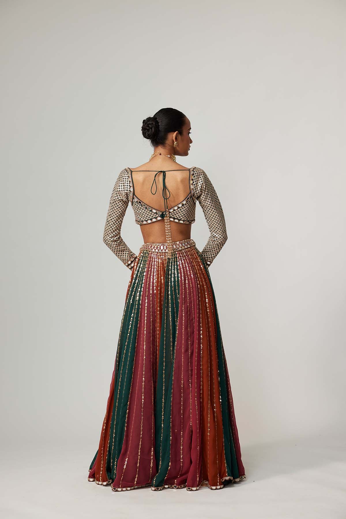 V Vani Vats Cranberry Lehenga Pants With Sweetheart Neck Full Sleeve Blouse indian designer wear online shopping melange singapore 