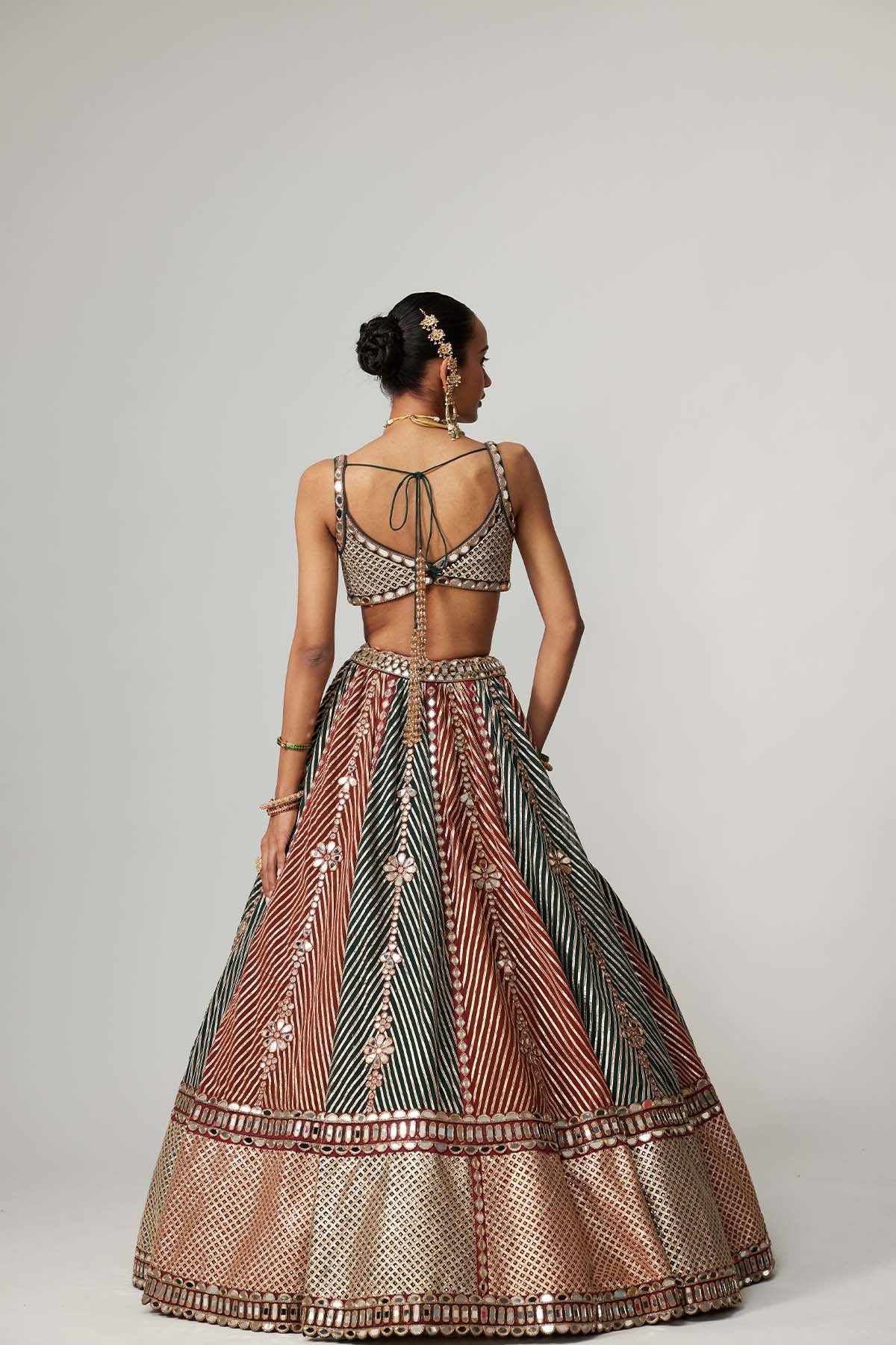 V Vani Vats Cranberry Multicolor Linear Flower Lehenga Set With Square Neck Blouse indian designer wear online shopping melange singapore