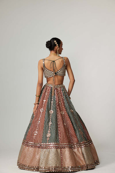 V Vani Vats Cranberry Multicolor Linear Flower Lehenga Set With Square Neck Blouse indian designer wear online shopping melange singapore