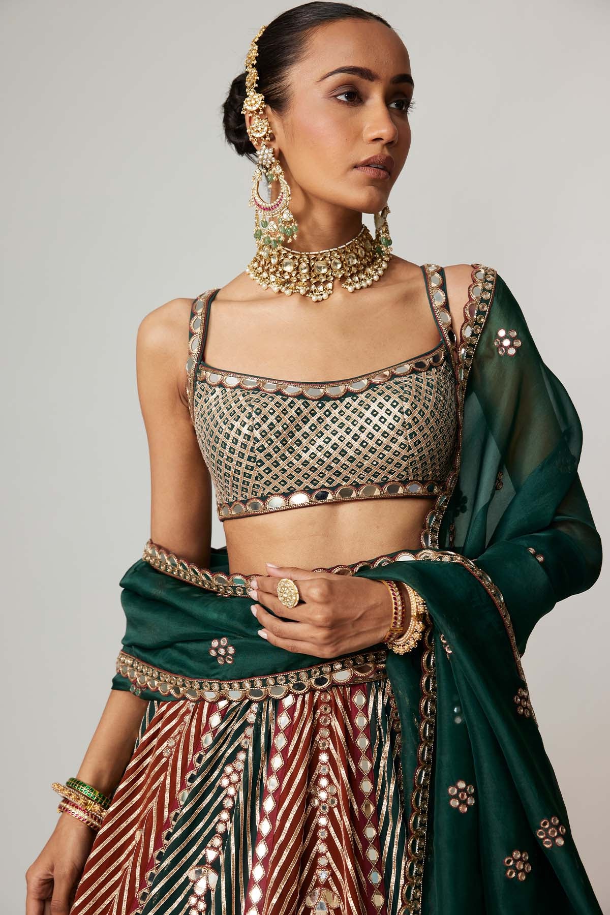 V Vani Vats Cranberry Multicolor Linear Flower Lehenga Set With Square Neck Blouse indian designer wear online shopping melange singapore