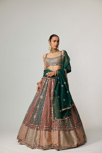 V Vani Vats Cranberry Multicolor Linear Flower Lehenga Set With Square Neck Blouse indian designer wear online shopping melange singapore