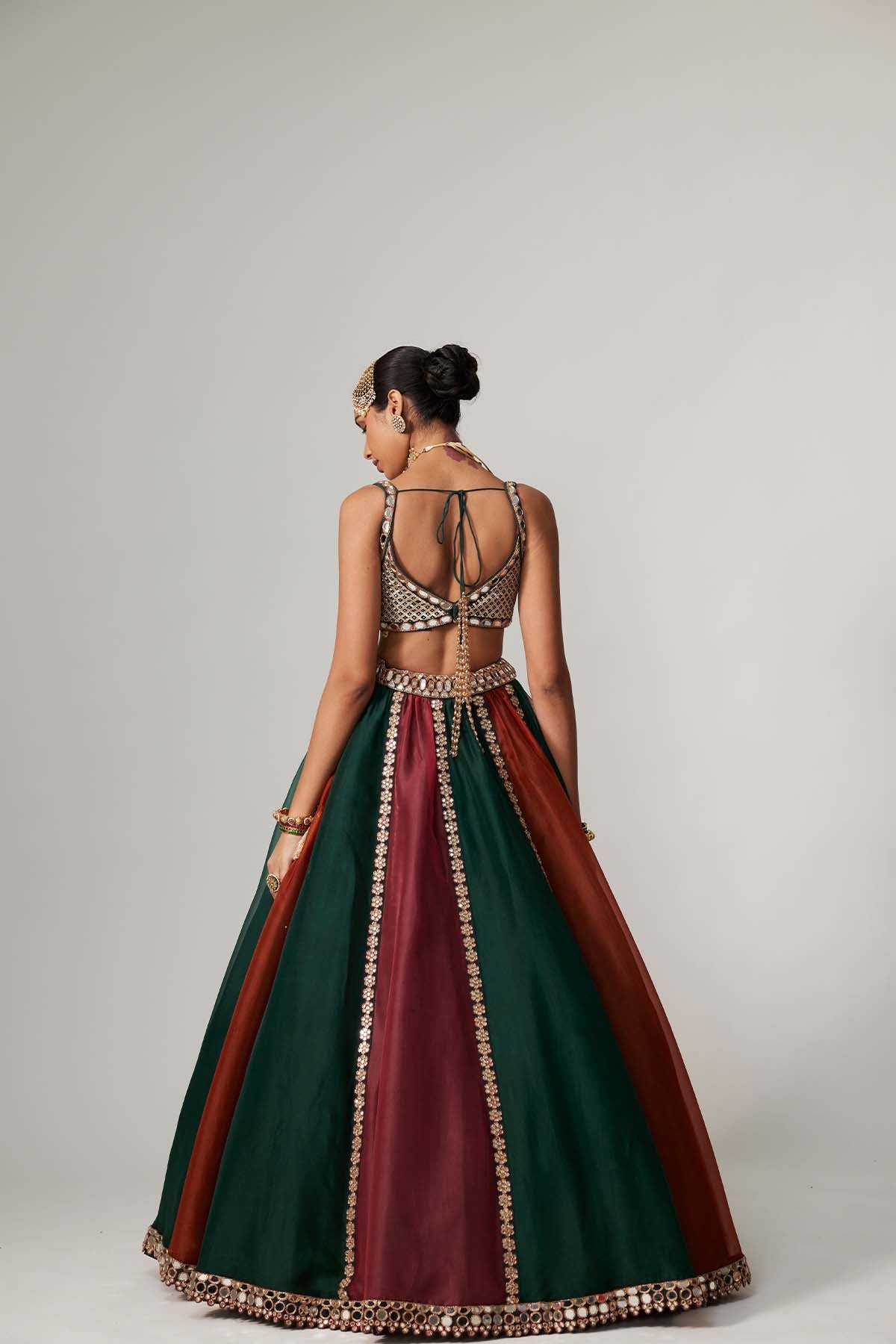 V Vani Vats Cranberry Multicolor Linear Lehenga With Square Neck Blouse indian designer wear online shopping melange singapore 
