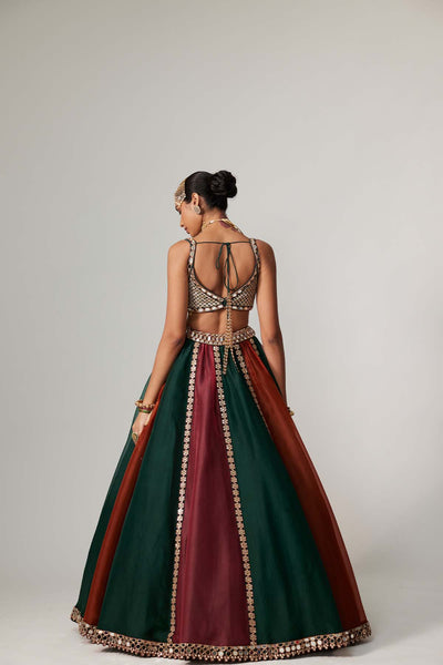 V Vani Vats Cranberry Multicolor Linear Lehenga With Square Neck Blouse indian designer wear online shopping melange singapore 
