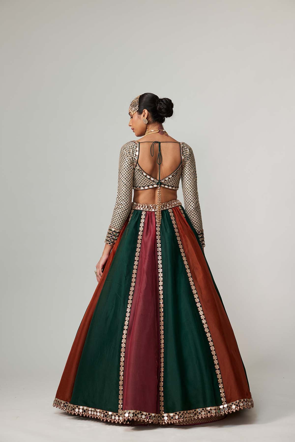 V Vani Vats Cranberry Multicolor Linear Lehenga With Sweetheart Full Sleeve Blouse indian designer wear online shopping melange singapore 
