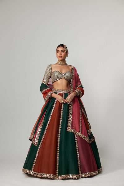 V Vani Vats Cranberry Multicolor Linear Lehenga With Sweetheart Full Sleeve Blouse indian designer wear online shopping melange singapore 
