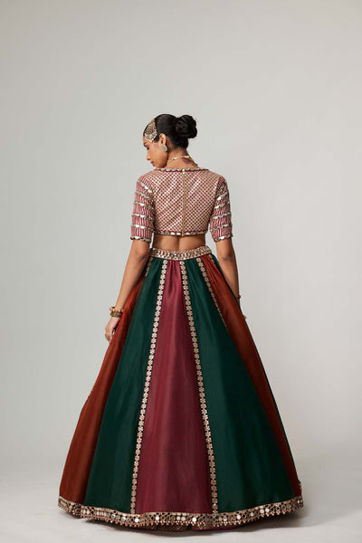 V Vani Vats Cranberry Multicolor Linear Lehenga With V Neck Blouse indian designer wear online shopping melange singapore 