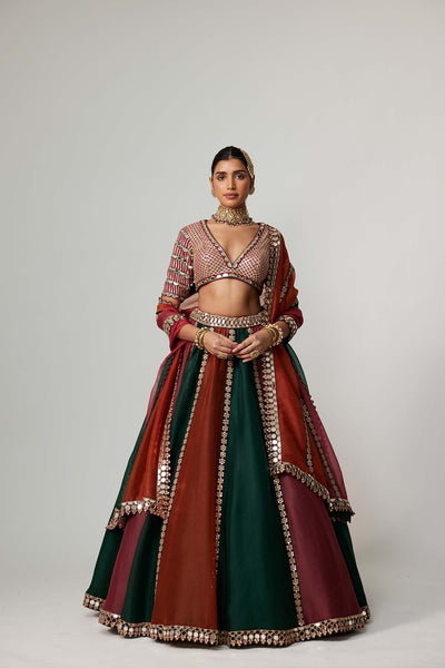 V Vani Vats Cranberry Multicolor Linear Lehenga With V Neck Blouse indian designer wear online shopping melange singapore 