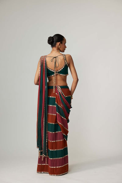 V Vani Vats Cranberry Multicolor Saree indian designer wear online shopping melange singapore 
