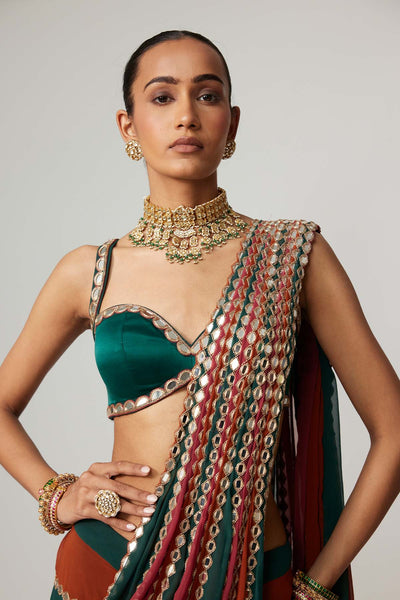 V Vani Vats Cranberry Multicolor Saree indian designer wear online shopping melange singapore 
