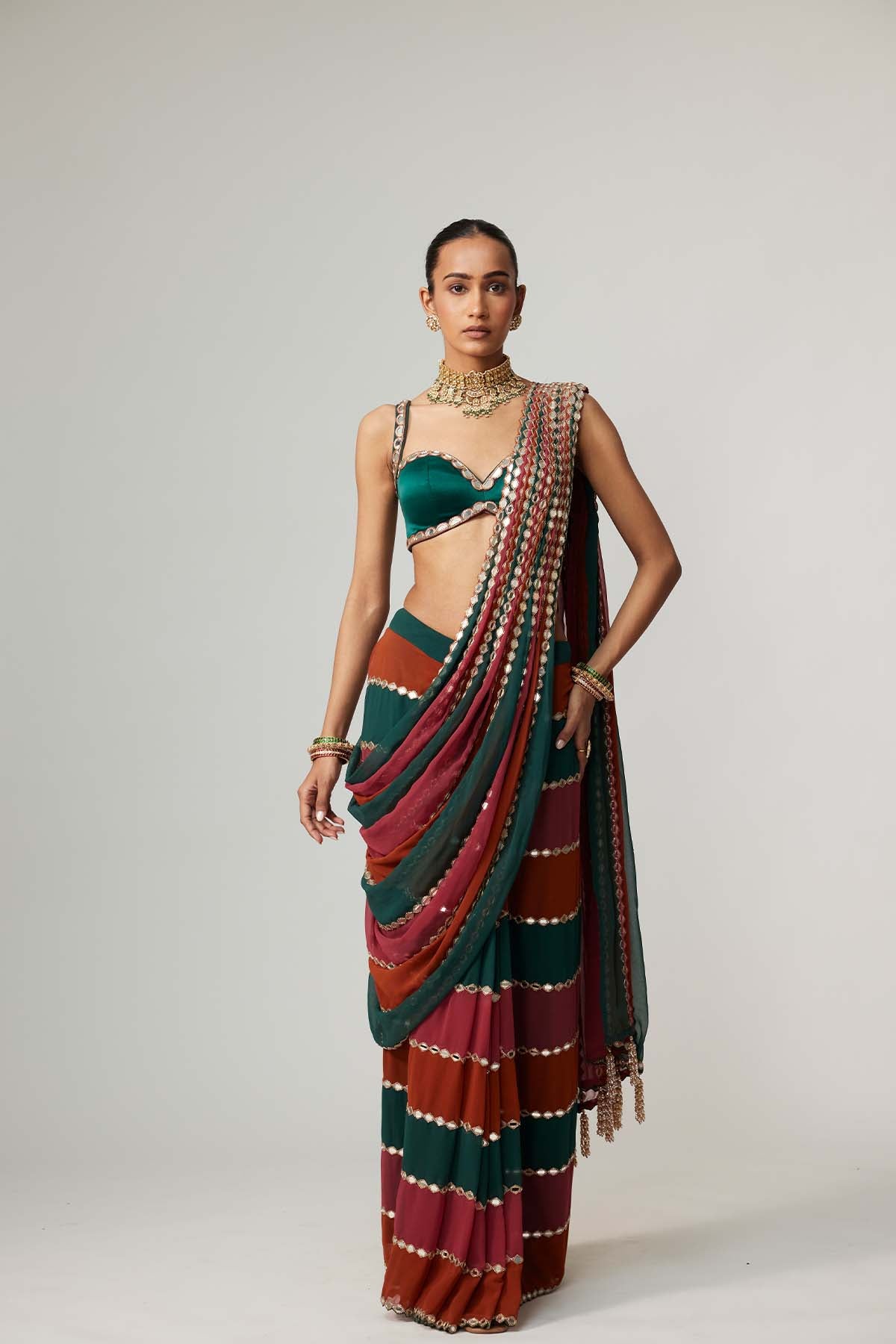 V Vani Vats Cranberry Multicolor Saree indian designer wear online shopping melange singapore 
