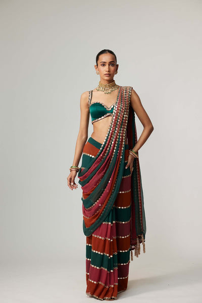 V Vani Vats Cranberry Multicolor Saree indian designer wear online shopping melange singapore 
