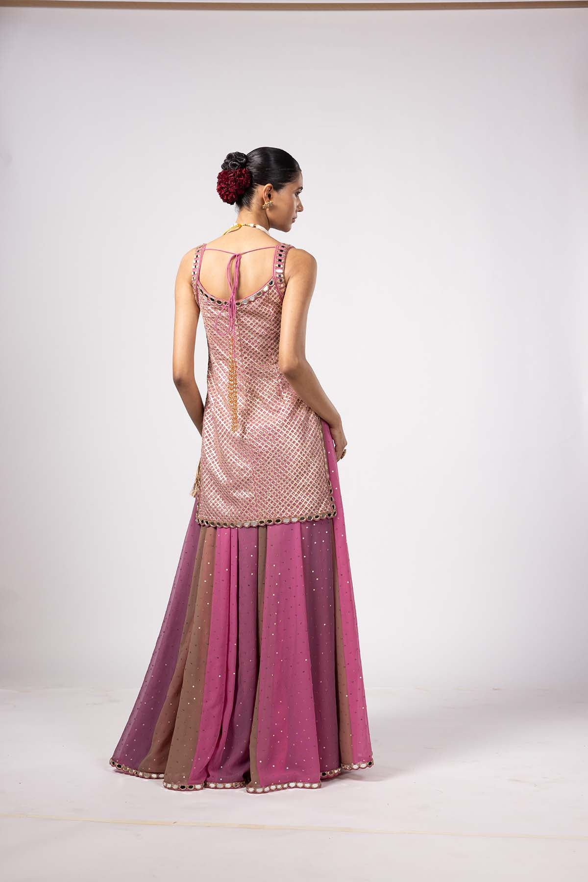 V Vani Vats Dark Blush Kurta Lehenga Pants Set indian designer wear online shopping melange singapore 