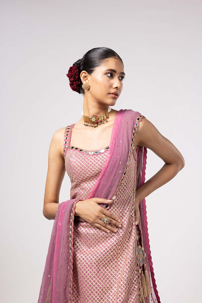 V Vani Vats Dark Blush Kurta Lehenga Pants Set indian designer wear online shopping melange singapore 