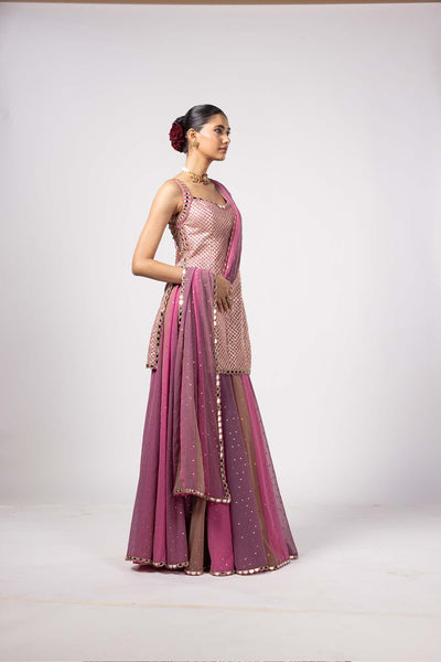 V Vani Vats Dark Blush Kurta Lehenga Pants Set indian designer wear online shopping melange singapore 