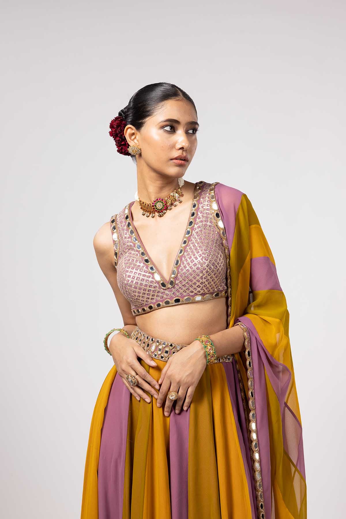 V Vani Vats Green Lehenga Pants Set indian designer wear online shopping melange singapore 
